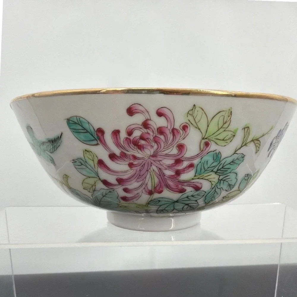 Japanese Porcelain Ware Bowl Decorated Hong Kong Floral‎ Butterfly Gold Rim 7